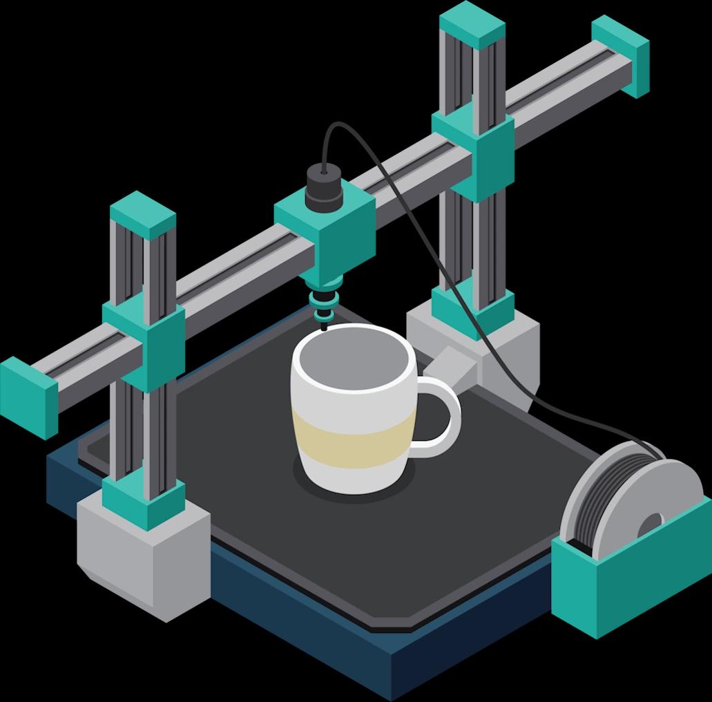 Illustratie van een 3D printer. Afbeelding van Freepik.